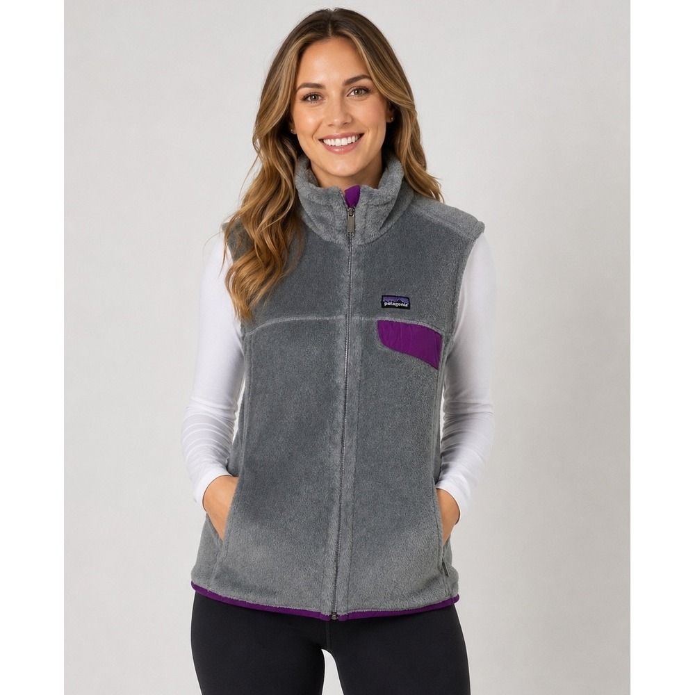 Patagonia Women's M Re-Tool Fleece‎ Vest Gray Purple Full Zip Cozy Outdoors